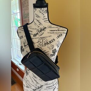 Black faux leather crossbody or waist bag